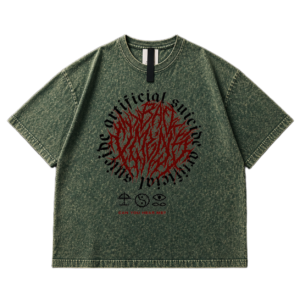 Chaos Signal Acid Wash Oversized Tee – Olive