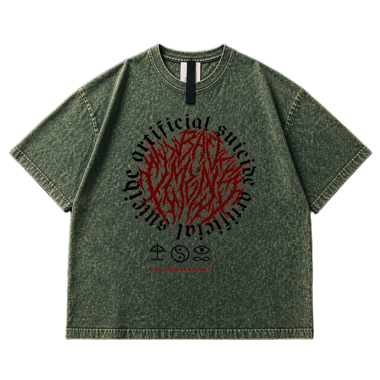 Chaos Signal Acid Wash Oversized Tee – Olive